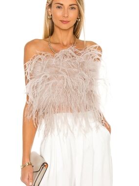 Lamarque Feathered Crop Tube Top in Blush